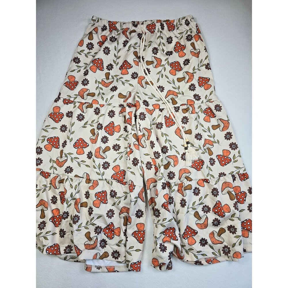 Shein 3XL Mushroom Floral Nature Wide Leg Drawstring Pants Hippie Cottage Core